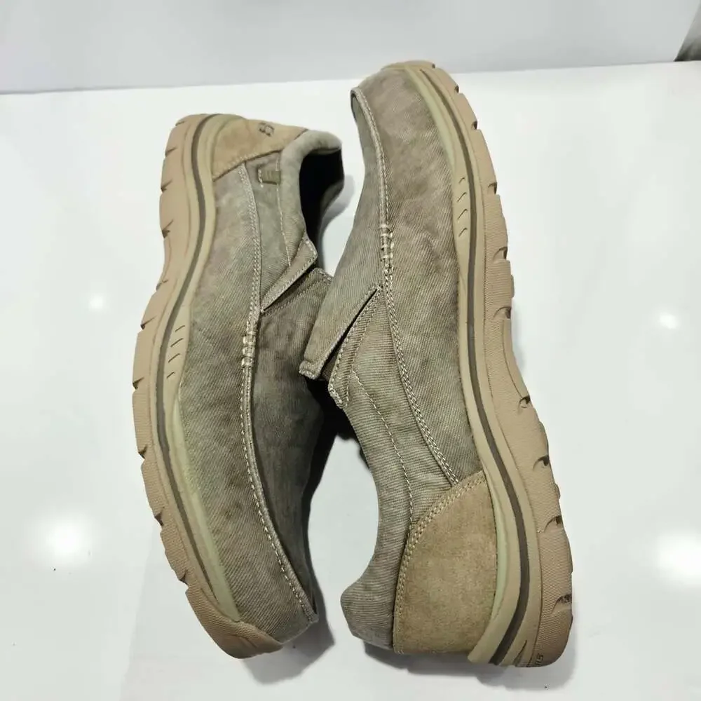 Skechers Expected Avillo Relaxed Fit Slip-On Shoes Size 14 Khaki Canvas